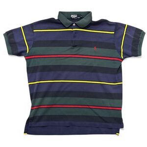 Vintage Polo Ralph Lauren Polo Shirt Mens L Navy Stripe Multicolor 90s USA made